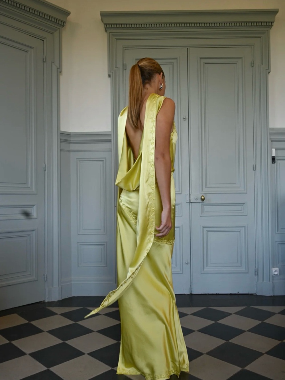 YTL 100% Silk Chartreuse Dress